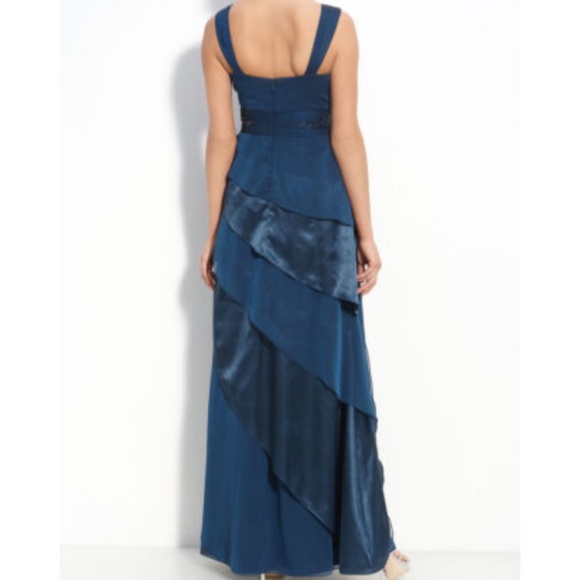 Adrianna Papell Beads Tiered Chiffon Evening Gown Sz 8 Prussian Blue Prom Dress - Picture 2 of 16